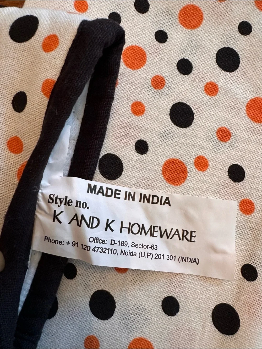 Halloween Kitchen Towel & Oven Mitt Set Orange Black Polka Dot NEW